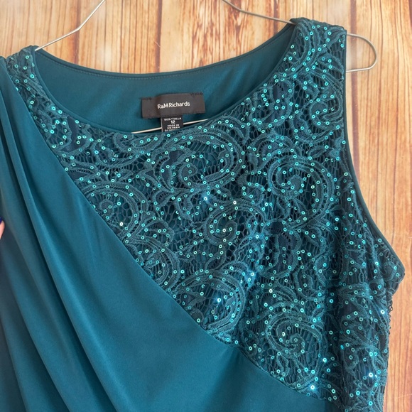R&M Richards Women Sleeveless Green Sequined Draped Cocktail Party Long Dress 12 - Picture 7 of 12